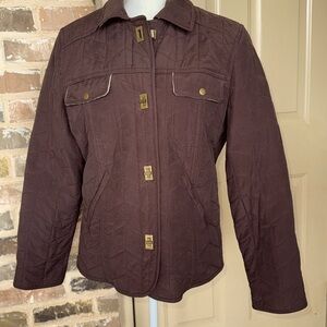 Chadwick’s Brown Barn Jacket Brown Quilted Soft Velour Fleece Lined Toggles Sz M